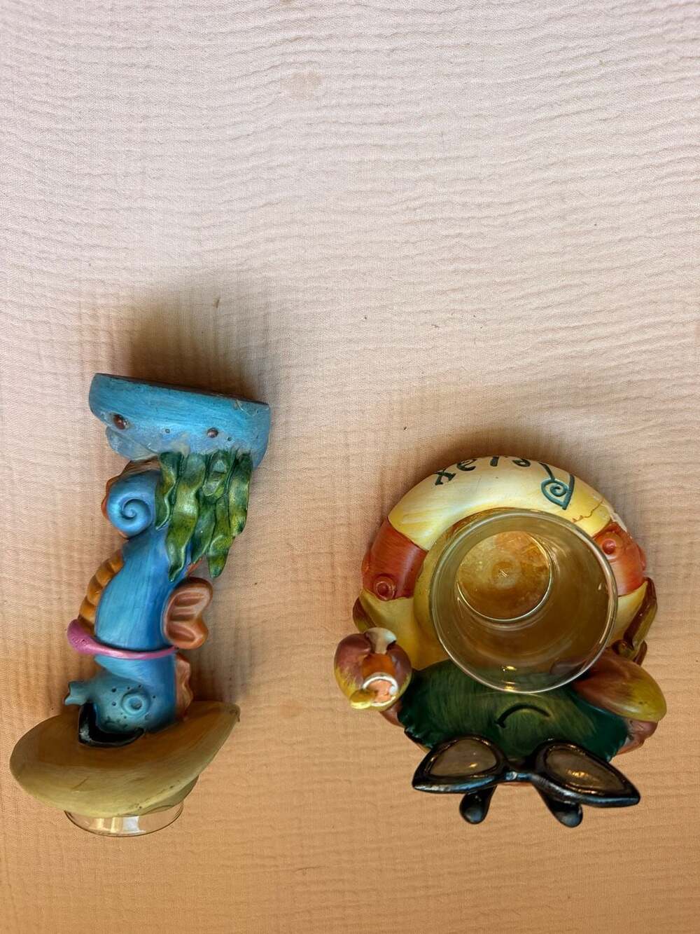 Beach Theme Ceramic Votive Candle Holder and Figurine Set seahorse and crab